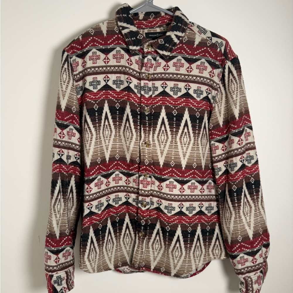 Southwestern Patterned Flannel Button-Up Shirt